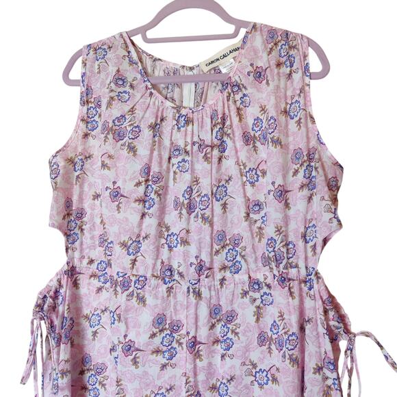 Caron Callahan Goa Pink Coral Floral Sleeveless Cotton Jumpsuit Large Cottage - Picture 7 of 16